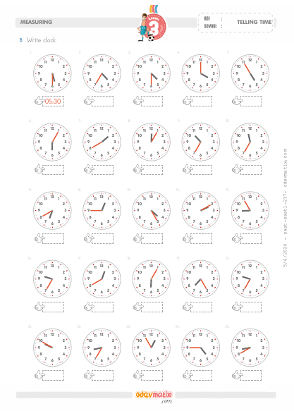 3.Grade Telling Time Step 5 Minutes (12 Clocks)