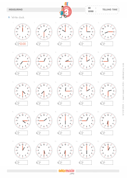 3.Grade Telling Time Step 15 Minutes (12 Clocks)