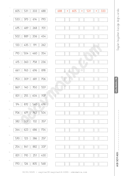 3.Sınıf Sayıları İşaretle Büyükten Küçüğe Sıralama (4 Sayılı)