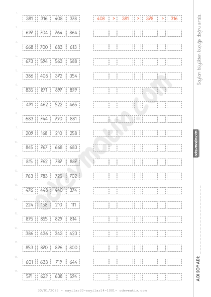 3.Sınıf Sayıları İşaretle Büyükten Küçüğe Sıralama (4 Sayılı Zor)