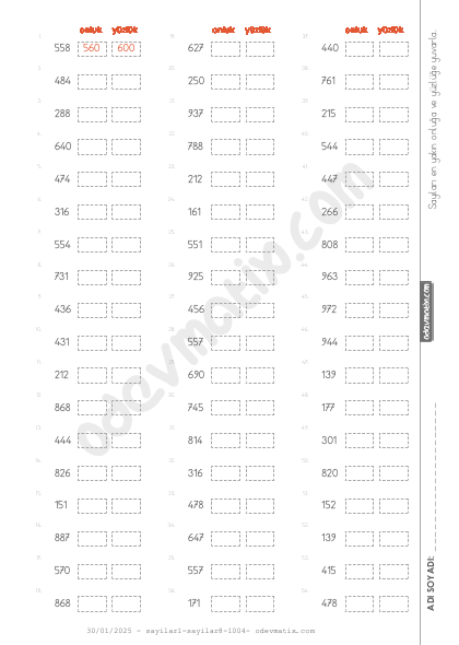 3.Sınıf En Yakın Onluğa ve Yüzlüğe Yuvarlama