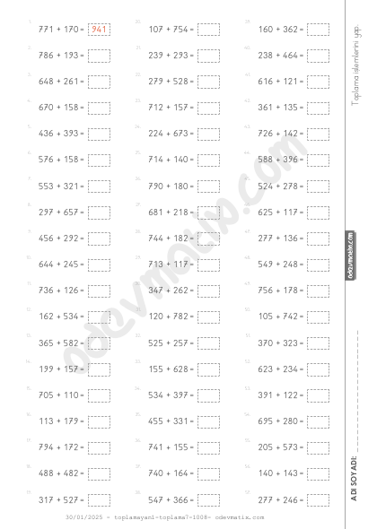 3.Sınıf Yan Yana Toplama İşlemi