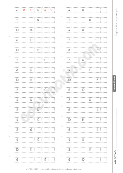 1.Sınıf İkişer Ritmik Sayma (20'ye kadar)