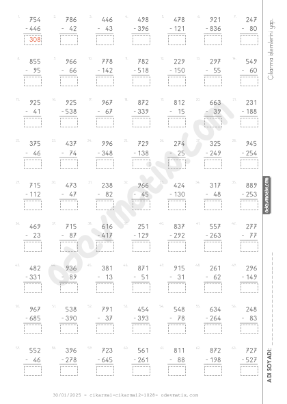 3.Sınıf 3x3 ve 3x2 Çıkarma İşlemi