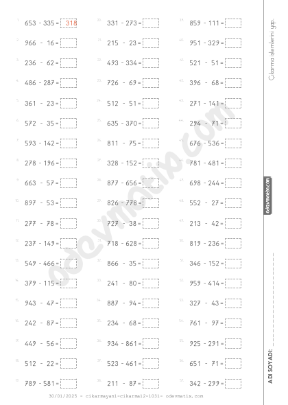 3.Sınıf 3x3 ve 3x2 Yan Yana Çıkarma İşlemi