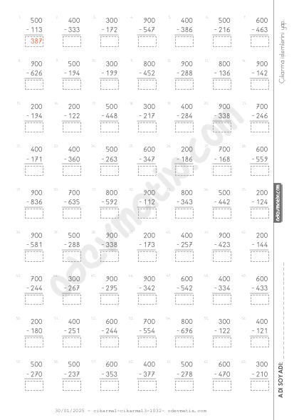 3.Sınıf 100'ün Katlarından Çıkarma İşlemi