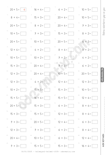 2.Sınıf Yan Yana Bölme İşlemi