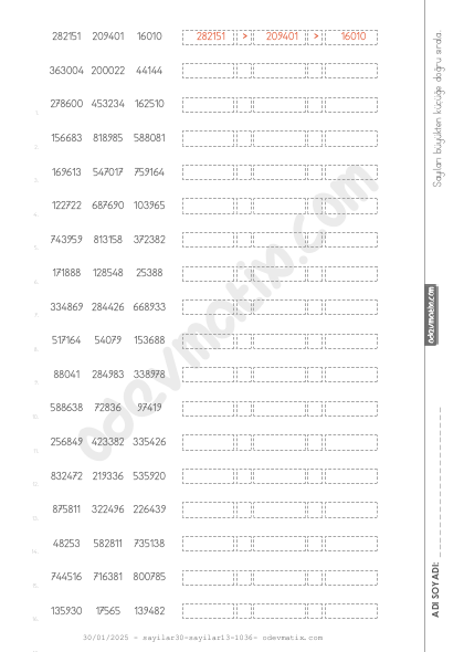 4.Sınıf Sayıları İşaretle Büyükten Küçüğe Kolay Sıralama (4 Basamaklı 3 Sayılı)