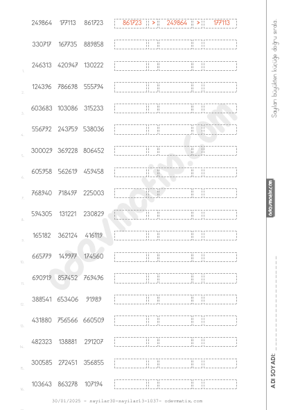 4.Sınıf Sayıları İşaretle Büyükten Küçüğe Sıralama (4 Basamaklı 3 Sayılı)