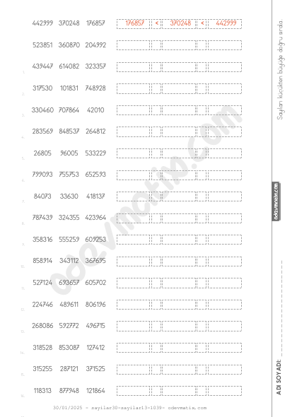 4.Sınıf Sayıları İşaretle Küçükten Büyüğe Sıralama (4 Basamaklı 3 Sayılı)