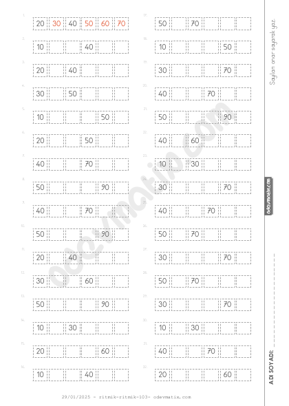 1.Sınıf Onar Kolay Ritmik Sayma