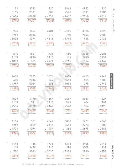 4.Sınıf 3 Sayı İle Toplama İşlemi