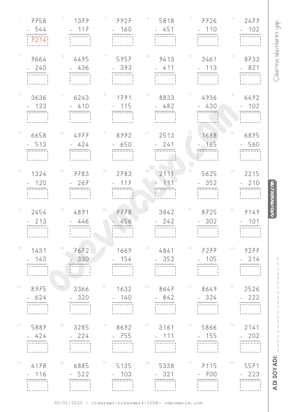 4.Sınıf 4x3 Onluk Bozmasız Çıkarma İşlemi