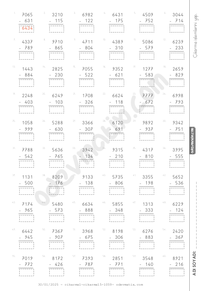4.Sınıf 4x3 Çıkarma İşlemi