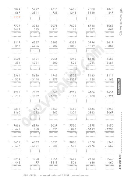 4.Sınıf 4x3 ve 4x4 Karışık Çıkarma İşlemi