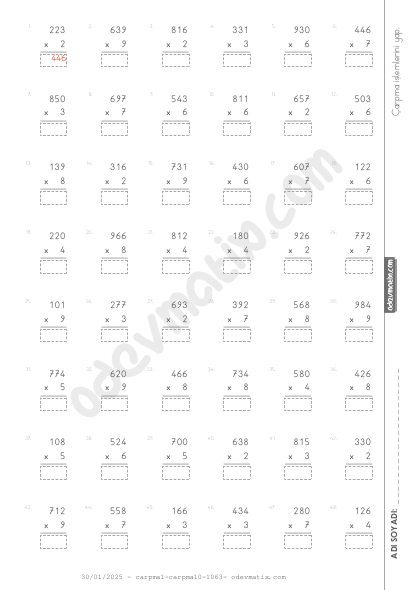 4.Sınıf 3 Basamaklı ile 1 Basamaklı Çarpma İşlemi