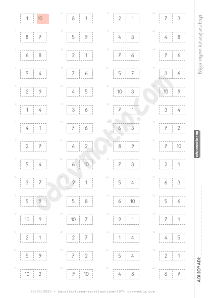 1.Sınıf Sayı Karşılaştırma (10'a Kadar)