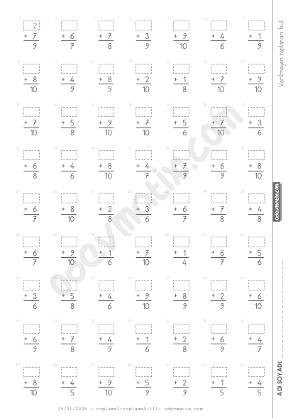 1.Sınıf Verilmeyen Toplananı Bulma (10'a Kadar) (Alt Alta)