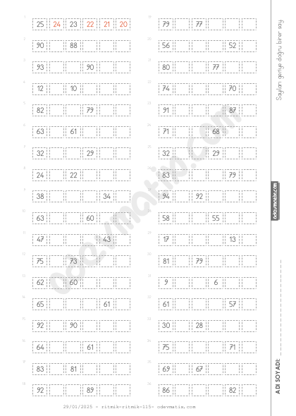 2.Sınıf Birer Geri Ritmik Sayma