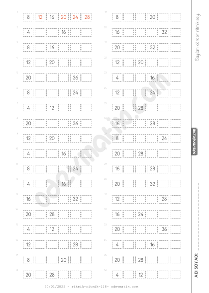 2.Sınıf Dörder İleri Ritmik Sayma