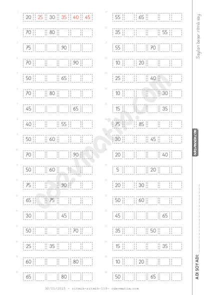 2.Sınıf Beşer İleri Ritmik Sayma