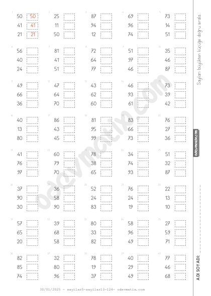 2.Sınıf Sayıları Sıralama (3 Sayılı)