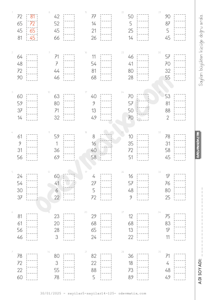 2.Sınıf Sayıları Sıralama (4 Sayılı)