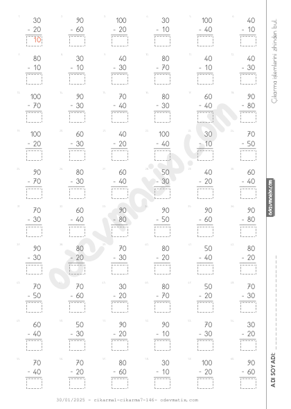 2.Sınıf Zihinden Çıkarma İşlemi