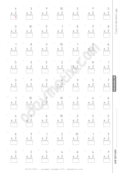 2.Sınıf Alt Alta 2 ile Çarpma İşlemi