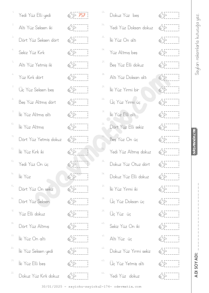 3.Sınıf Sayı Yazma