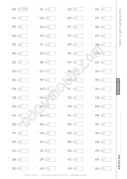 3.Sınıf En Yakın Yüzlüğe Yuvarlama