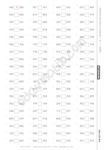 3.Sınıf Sayı Karşılaştırma