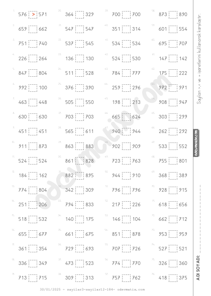 3.Sınıf Yakın Sayılarla Sayı Karşılaştırma