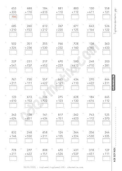 3.Sınıf Eldesiz Toplama İşlemi