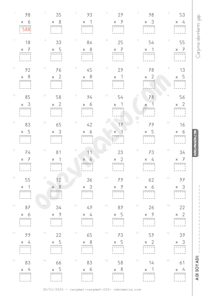 3.Sınıf 2 Basamaklı ile 1 Basamaklı Çarpma İşlemi