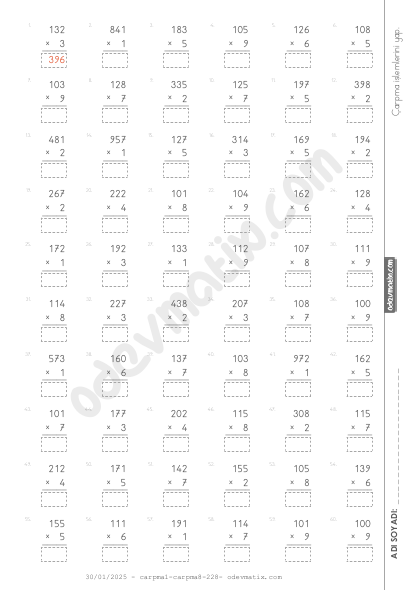 3.Sınıf 3 Basamaklı ile 1 Basamaklı Çarpma İşlemi
