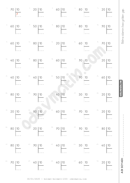 3.Sınıf Kısa Yoldan Bölme İşlemi (Alt Alta)