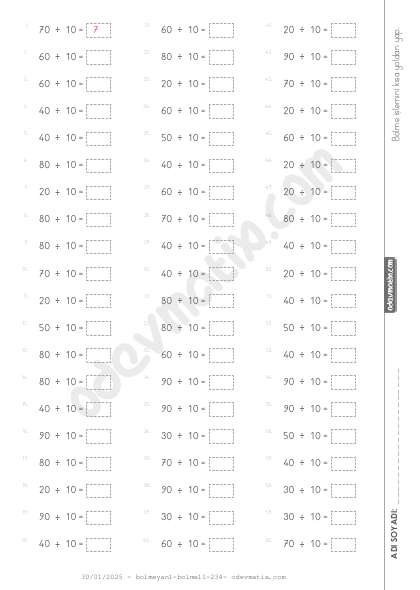 3.Sınıf Kısa Yoldan Bölme İşlemi (Yan Yana)