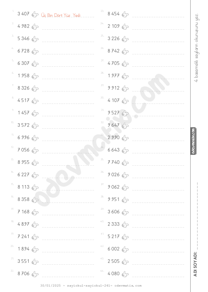 4.Sınıf 4 Basamaklı Sayıları Okuma