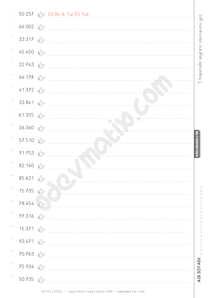 4.Sınıf 5 Basamaklı Sayıları Okuma
