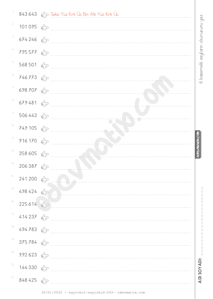 4.Sınıf 6 Basamaklı Sayıları Okuma
