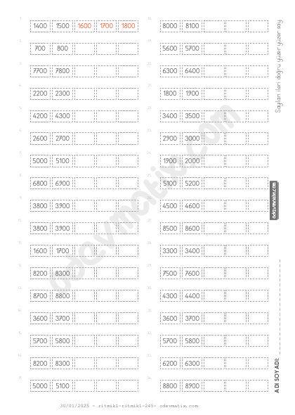 4.Sınıf Yüzer İleri Kolay Ritmik Sayma