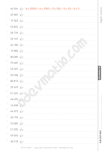 4.Sınıf 5 Basamaklı Sayıları Çözümleme