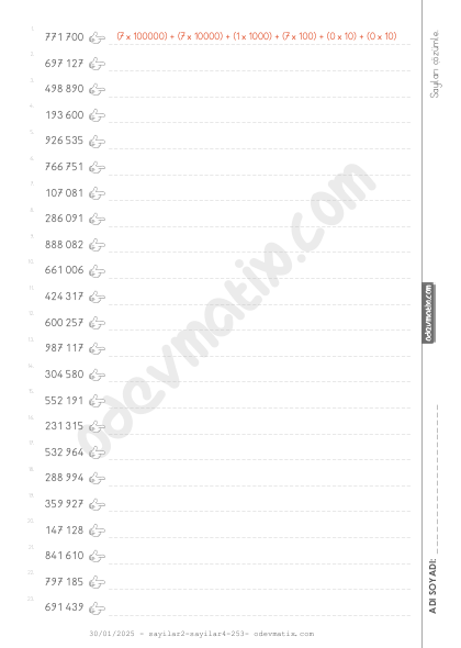 4.Sınıf 6 Basamaklı Sayıları Çözümleme