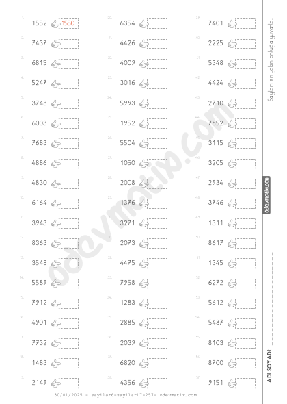 4.Sınıf 4 Basamaklı Sayıları En Yakın Onluğa Yuvarlama