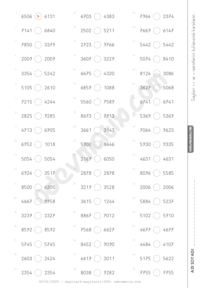 4.Sınıf 4 Basamaklı Sayıları Karşılaştırma