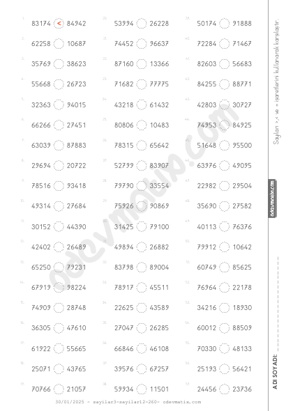 4.Sınıf 5 Basamaklı Sayıları Karşılaştırma