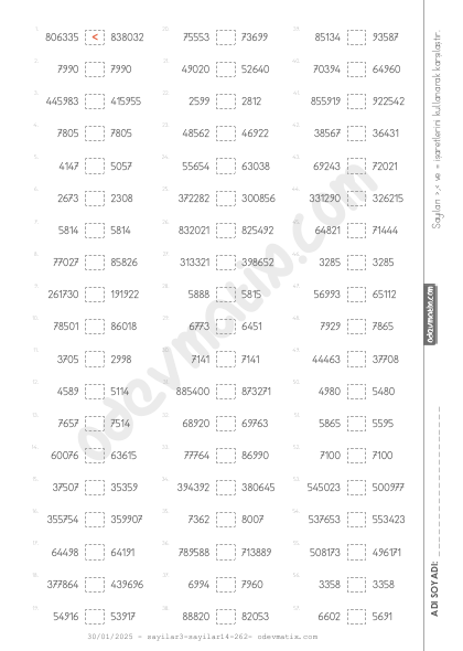 4.Sınıf Yakın Sayıları Karşılaştırma