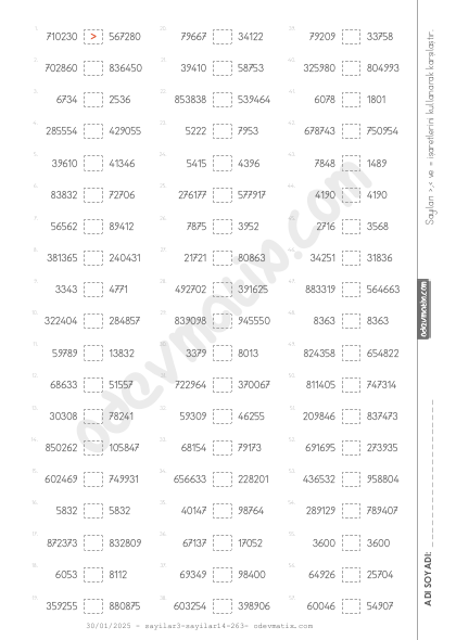 4.Sınıf Sayı Karşılaştırma