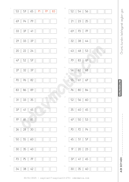 4.Sınıf 2 Basamaklı İleri Yönlü Sayı Örüntüleri